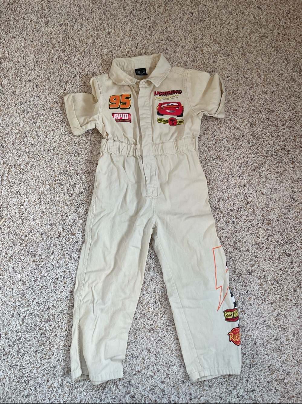 Disney Kids' Lightning McQueen Cream Mechanic Jumpsuit 5T